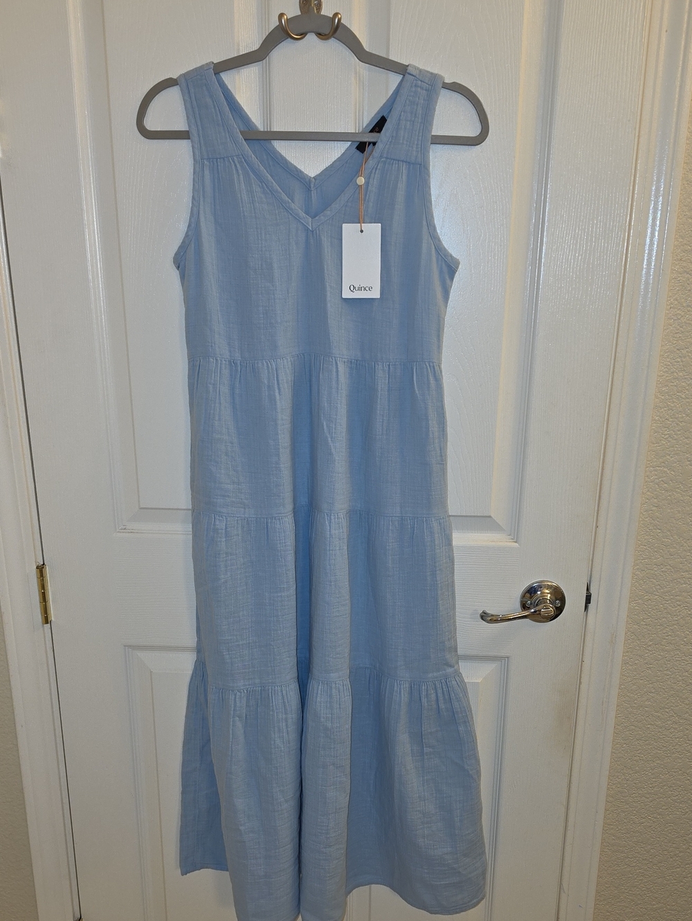 Quince Cotton Gauze Tiered Maxi Dress In Ocean Breeze